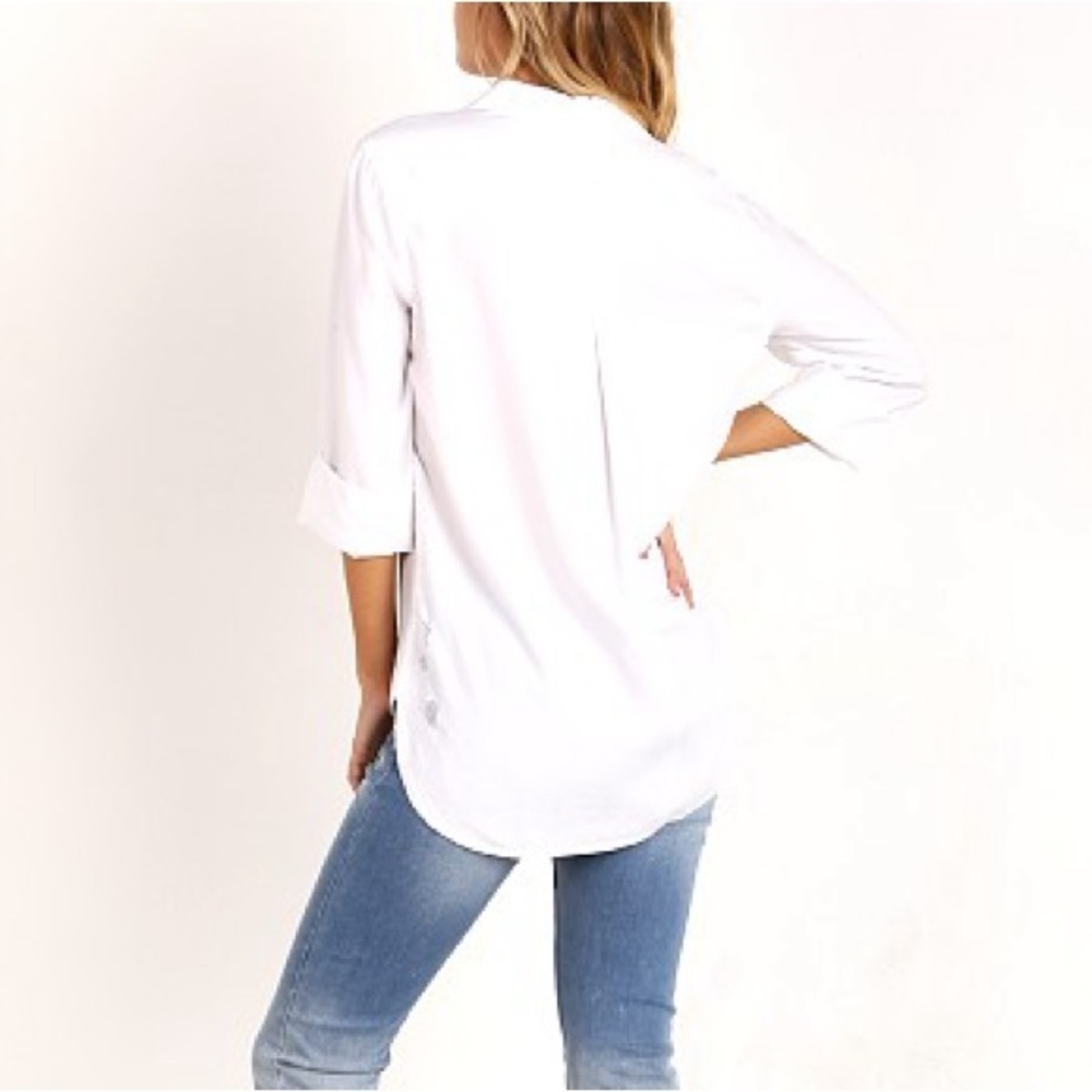 Bella Dahl Ripped Shirt Tail Button Down White EUC - Picture 4 of 14